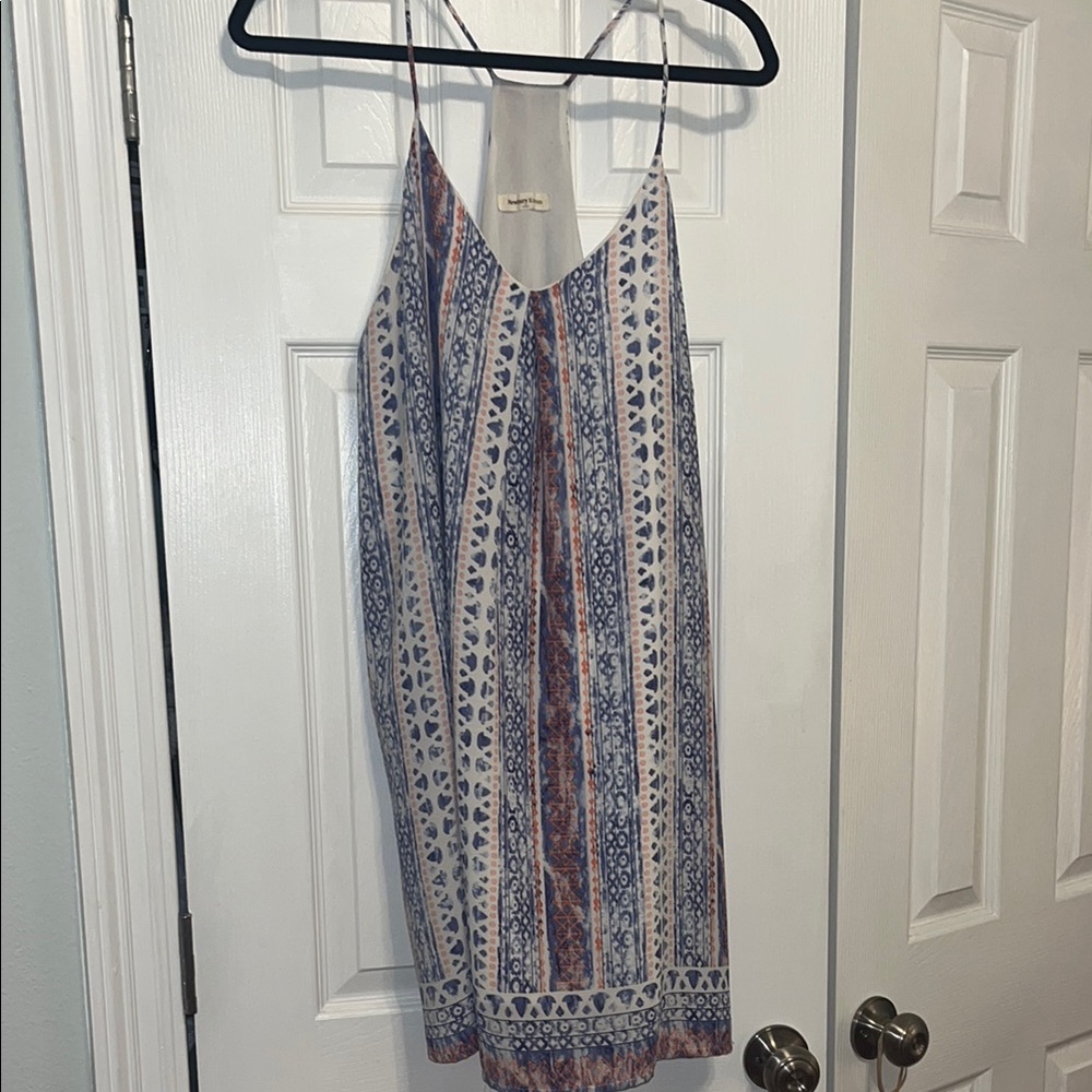 Bohemian Blue and Coral Patterned Dress